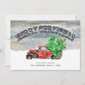 レトロヴィンテージレッドファームトラッククリスマスグリーティング シーズンカード (正面)