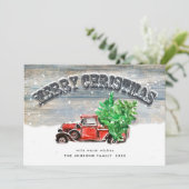 レトロヴィンテージレッドファームトラッククリスマスグリーティング シーズンカード (スタンド正面)