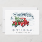 レトロヴィンテージレッドファームトラッククリスマスグリーティング シーズンカード (正面)