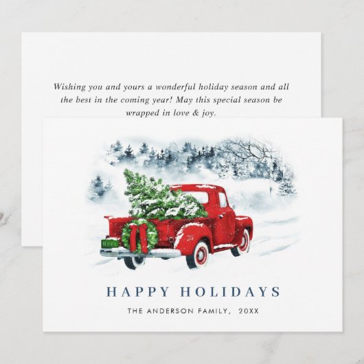 レトロヴィンテージレッドファームトラッククリスマスグリーティング シーズンカード (正面/裏面)