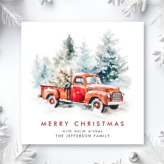 レトロヴィンテージレッドファームトラッククリスマスグリーティング シーズンカード