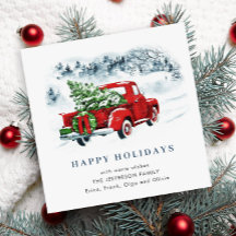 レトロヴィンテージレッドファームトラッククリスマスグリーティング