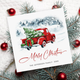 レトロヴィンテージレッドファームトラッククリスマスグリーティング シーズンカード