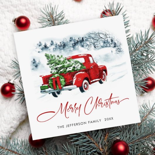 レトロヴィンテージレッドファームトラッククリスマスグリーティング シーズンカード