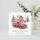 レトロヴィンテージレッドファームトラッククリスマスグリーティング シーズンカード (スタンド正面)