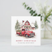 レトロヴィンテージレッドファームトラッククリスマスグリーティング シーズンカード (スタンド正面)