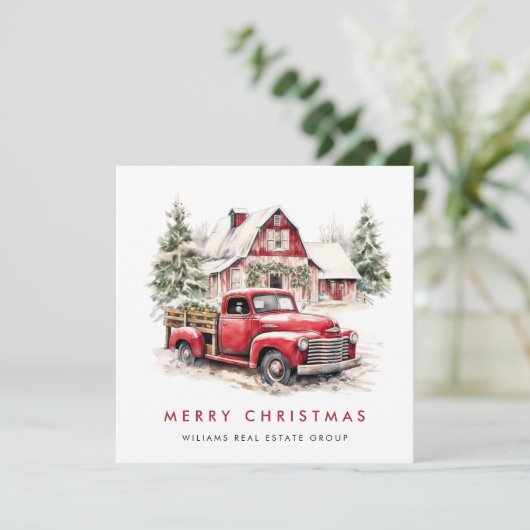 レトロヴィンテージレッドファームトラッククリスマスグリーティング シーズンカード (スタンド正面)