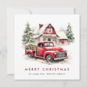 レトロヴィンテージレッドファームトラッククリスマスグリーティング シーズンカード (正面)