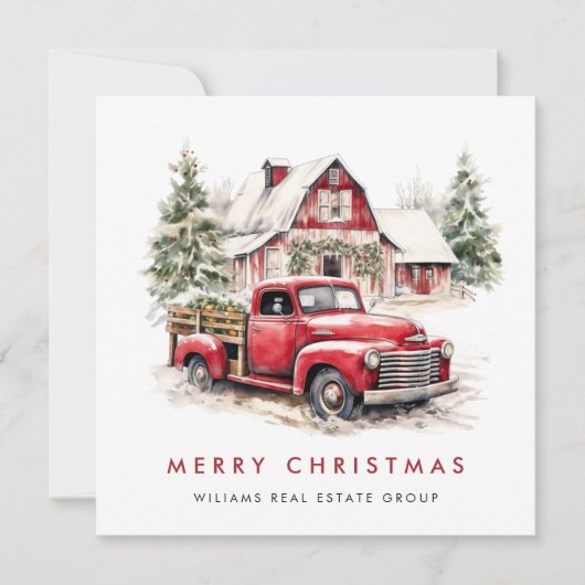 レトロヴィンテージレッドファームトラッククリスマスグリーティング シーズンカード (正面)