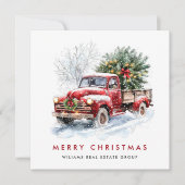 レトロヴィンテージレッドファームトラッククリスマスグリーティング シーズンカード (正面)