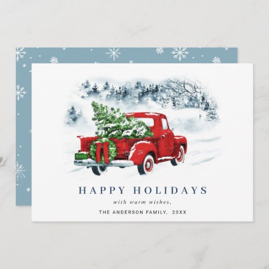 レトロヴィンテージレッドファームトラッククリスマスグリーティング シーズンカード (正面/裏面)