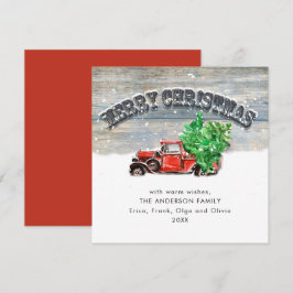 レトロヴィンテージレッドファームトラッククリスマスグリーティング シーズンカード