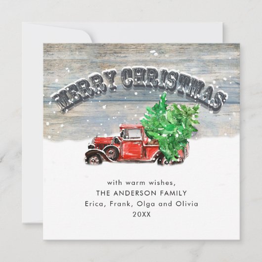 レトロヴィンテージレッドファームトラッククリスマスグリーティング シーズンカード (正面)