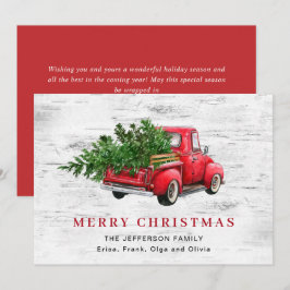 レトロヴィンテージレッドファームトラッククリスマスツリーボホ シーズンカード