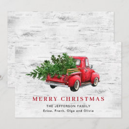 レトロヴィンテージレッドファームトラッククリスマスツリーボホ シーズンカード