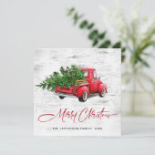 レトロヴィンテージレッドファームトラッククリスマスツリー シーズンカード (スタンド正面)