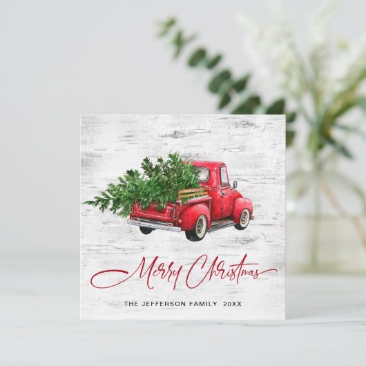 レトロヴィンテージレッドファームトラッククリスマスツリー シーズンカード (スタンド正面)