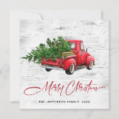 レトロヴィンテージレッドファームトラッククリスマスツリー シーズンカード (正面)