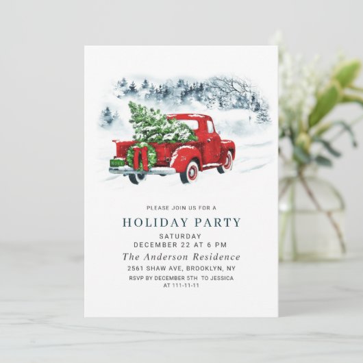 レトロヴィンテージレッドファームトラッククリスマスパーティー 招待状 (スタンド正面)