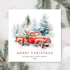 レトロヴィンテージレッドファームトラッククリスマス企業の シーズンカード