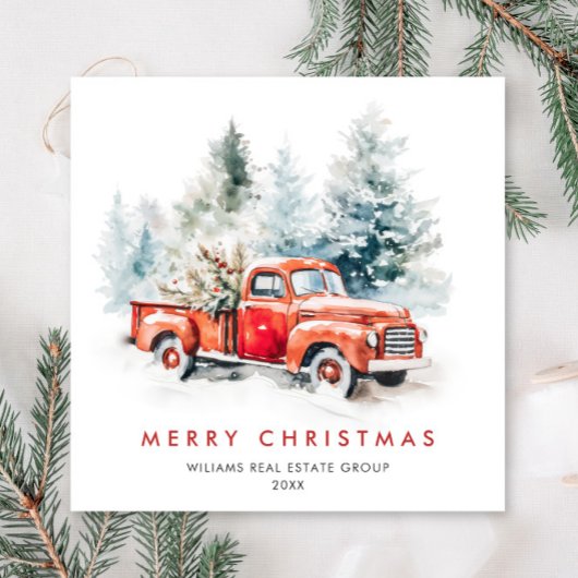 レトロヴィンテージレッドファームトラッククリスマス企業の シーズンカード