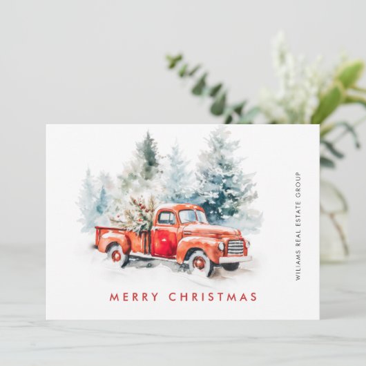 レトロヴィンテージレッドファームトラッククリスマス企業の シーズンカード (スタンド正面)