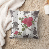 レトロヴィンテージレッドローズシームレスパターン水玉模様 クッション (ブランケット)