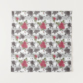 レトロヴィンテージレッドローズシームレスパターン水玉模様 タペストリー (正面(横))