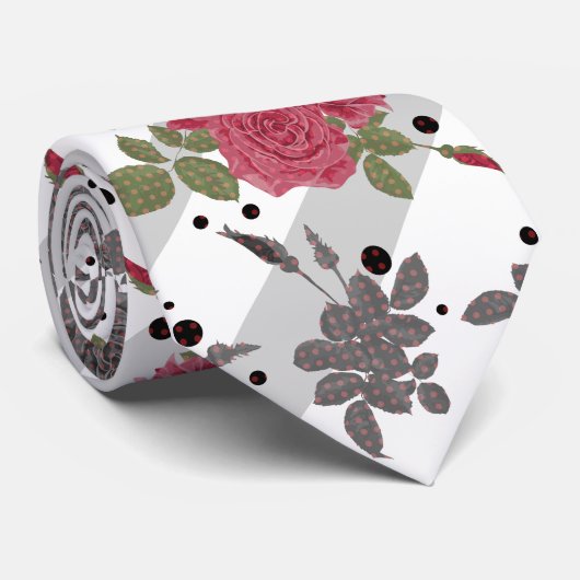 レトロヴィンテージレッドローズシームレスパターン水玉模様 ネクタイ (ロール)