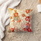 レトロヴィンテージレッド日本のモーニンググローリーフローラ クッション (ブランケット)