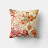 レトロヴィンテージレッド日本のモーニンググローリーフローラ クッション (裏面)