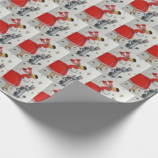 レトロヴィンテージレディと犬タイルパーティー ラッピングペーパー (角)