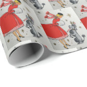 レトロヴィンテージレディと犬タイルパーティー ラッピングペーパー (ロールコーナー)