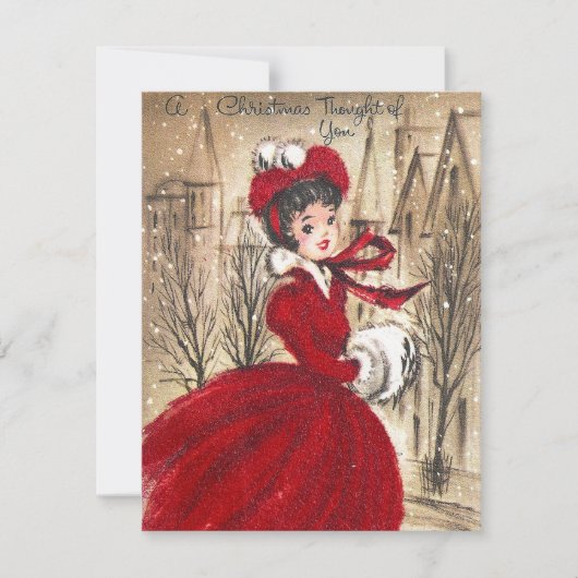 レトロヴィンテージレディークリスマス追加メッセージカード シーズンカード (正面)