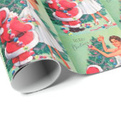 レトロヴィンテージレディーサンタパーティーラップ ラッピングペーパー (ロールコーナー)