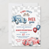 レトロヴィンテージレースカー兄弟姉妹ボーイズ誕生日 招待状 (正面)