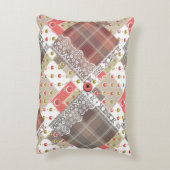 レトロヴィンテージレースプライ市松模様にドパッチワークボー アクセントクッション (裏面(縦))