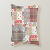 レトロヴィンテージレースプライ市松模様にドパッチワークボー アクセントクッション (正面(垂直))