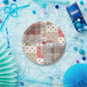 レトロヴィンテージレースプライ市松模様にドパッチワークボー ペーパープレート (パーティー)