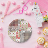 レトロヴィンテージレースプライ市松模様にドパッチワークボー ペーパープレート (パーティー)