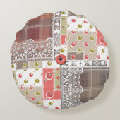 レトロヴィンテージレースプライ市松模様にドパッチワークボー ラウンドクッション (裏面)