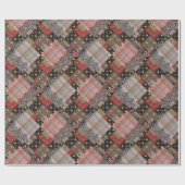 レトロヴィンテージレースプライ市松模様にドパッチワークボー ラッピングペーパー (フラット)