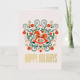 レトロヴィンテージロッキングホースのクリスマス 箔シーズンカード