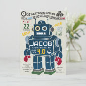 レトロヴィンテージロボット誕生日招待状 招待状 (スタンド正面)