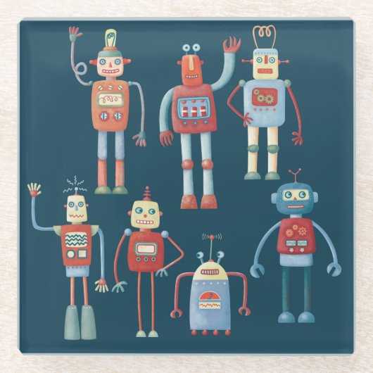 レトロヴィンテージロボット ガラスコースター (正面)