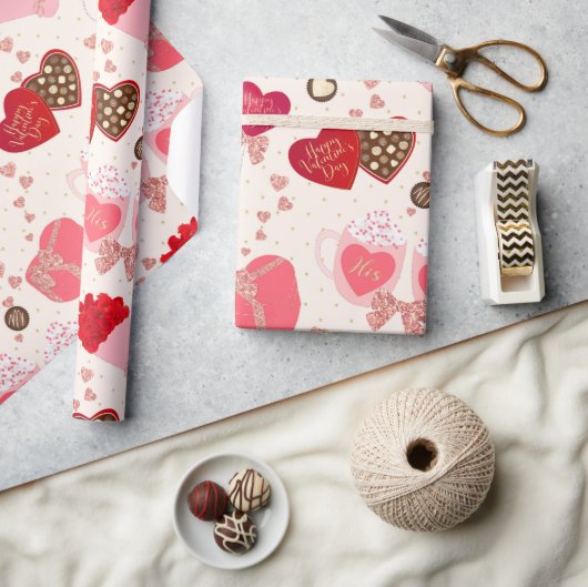 レトロヴィンテージヴァレンティヌデイチョコレートハート ラッピングペーパー (クラフト)