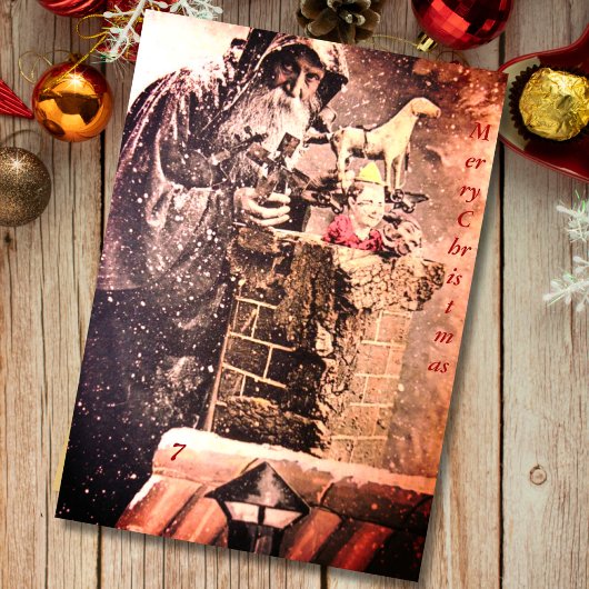 レトロヴィンテージ不気味なクリスマスサンタクロースオンルーフ シーズンカード