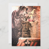 レトロヴィンテージ不気味なクリスマスサンタクロースオンルーフ シーズンカード (正面)