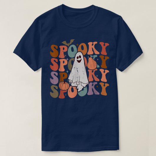 レトロヴィンテージ不気味幽霊こうもり秋ハロウィーンタン Tシャツ (デザイン正面)