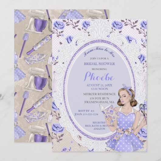 レトロヴィンテージ主婦50のブライダルシャワーライト 招待状 (正面/裏面)